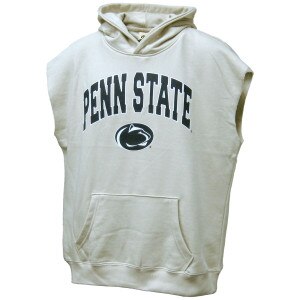 cement color hooded sleeveless sweatshirt Penn State over Athletic Logo